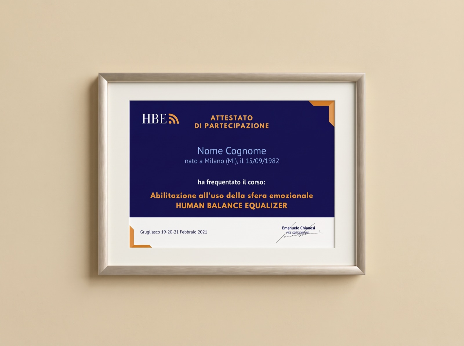 Attestato di partecipazione alla Formazione HBE